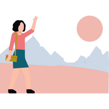 Girl walking and waving hand  Illustration