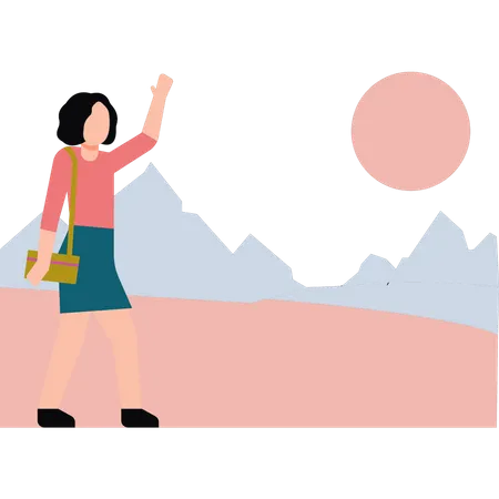 Girl walking and waving hand  Illustration