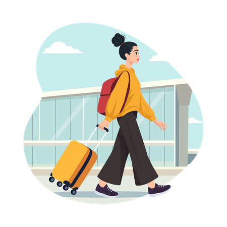 Girl Walking at the Terminal  Illustration