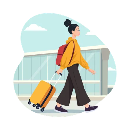 Girl Walking at the Terminal  Illustration
