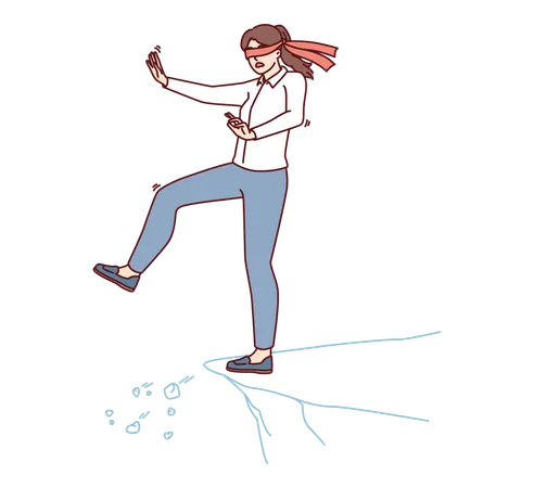 Girl walking blindly towards failure path  Illustration