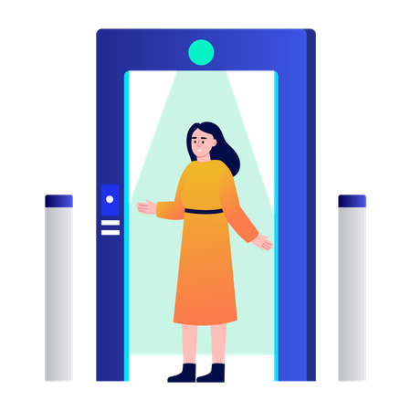 Girl walking in access control  Illustration