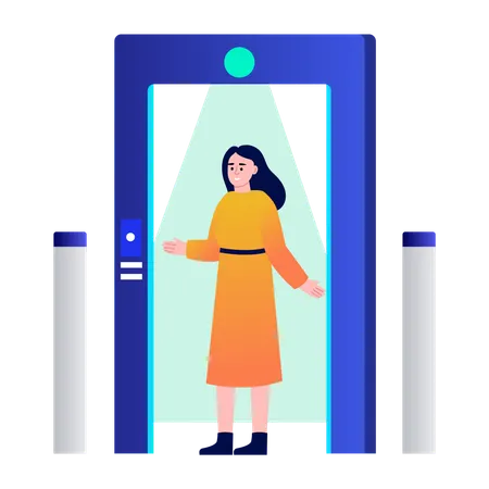 Girl walking in access control  Illustration