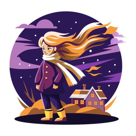 Girl walking in cozy autumn night  Illustration