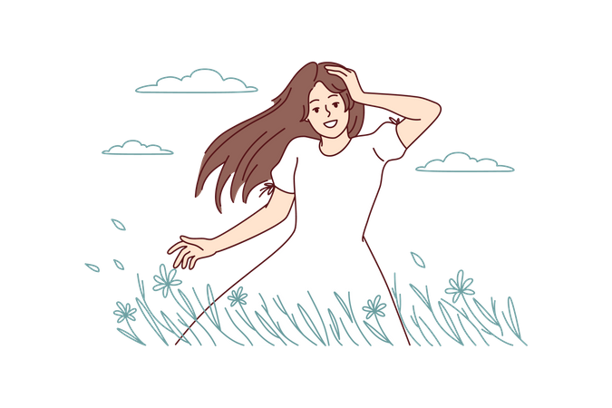 Girl walking in field  Illustration