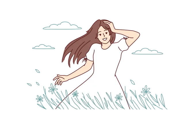 Girl walking in field  Illustration