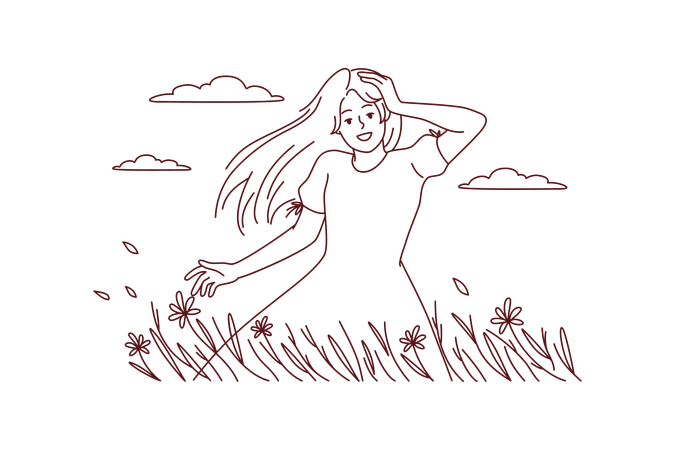 Girl walking in field  Illustration