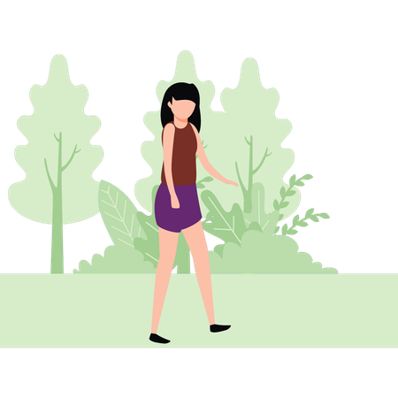 Girl walking in forest  イラスト