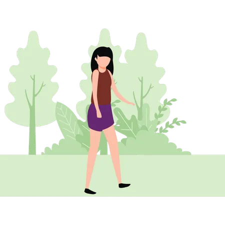 The Girl Is Walking In The Forest Illustration