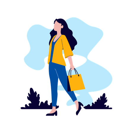 Girl walking in park with shopping bags  Illustration