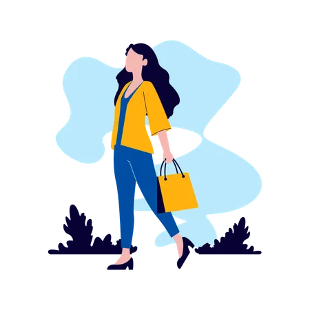 Girl walking in park with shopping bags  Illustration