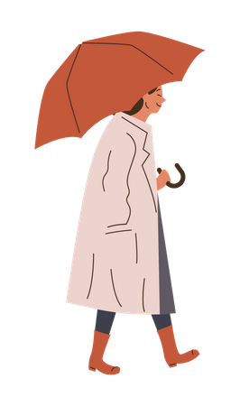 Girl Walking In Rain  Illustration
