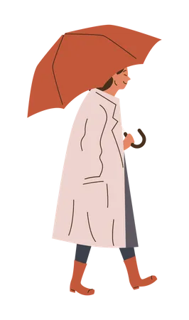 Girl Walking In Rain  Illustration