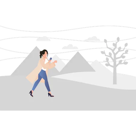 Girl walking in windy weather  Illustration