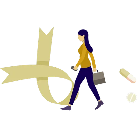 Girl walking near aids medicine  Illustration