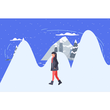 Girl walking on icy ground  Illustration