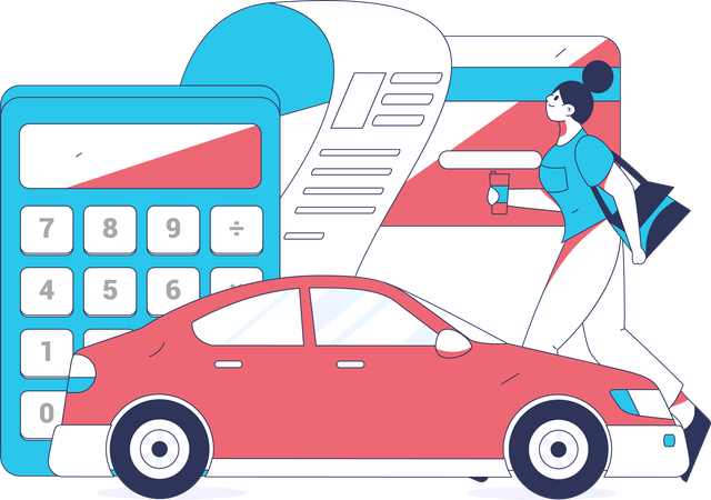 Girl walking while doing car insurance payment  Illustration