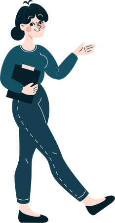 Girl walking while holding clipboard  Illustration