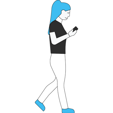 Girl walking while using mobile Illustration