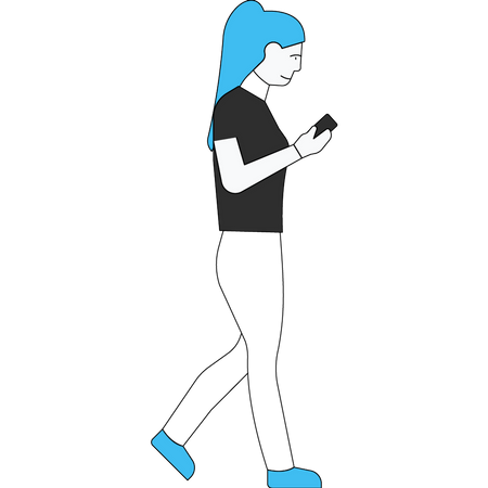 Girl walking while using mobile  Illustration