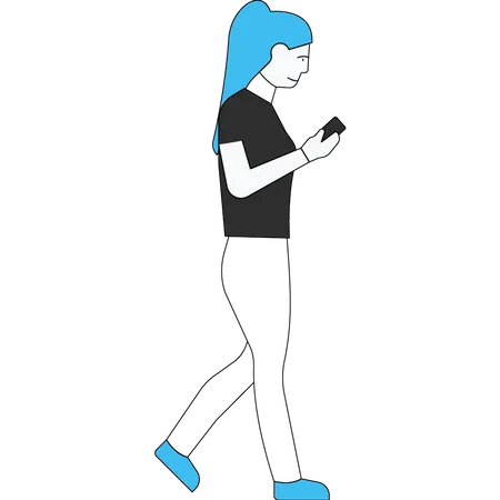 Girl walking while using mobile  Illustration