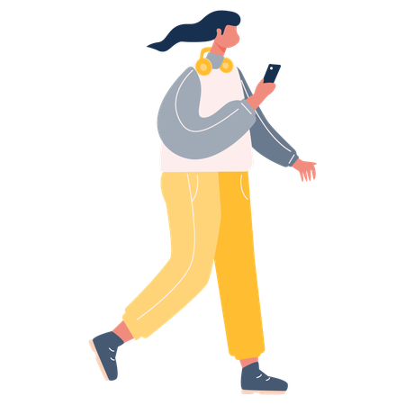 Girl walking while using phone  Illustration