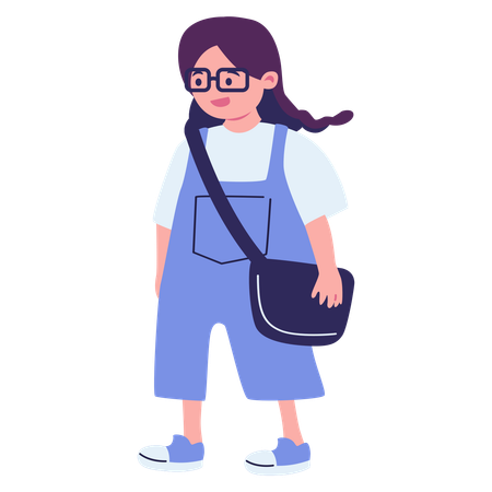 Girl Walking With Bag  Illustration
