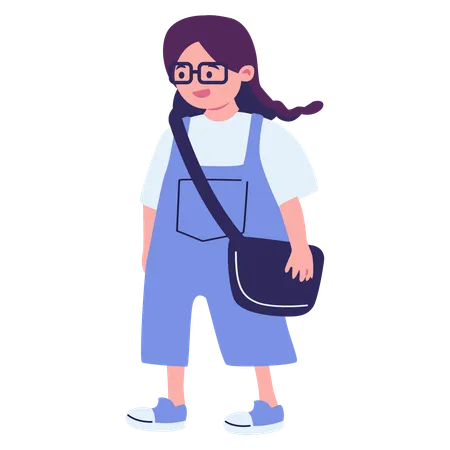 Girl Walking With Bag  Illustration