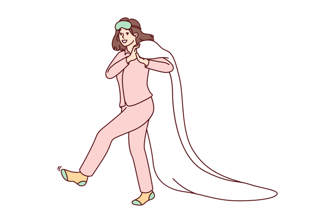 Girl walking with blanket at night Illustration