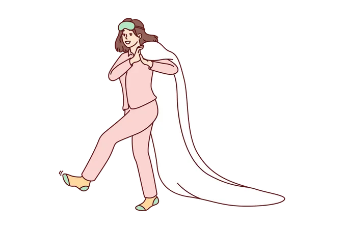 Girl walking with blanket at night Illustration