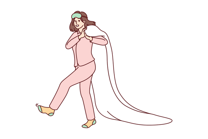 Girl walking with blanket at night  Illustration