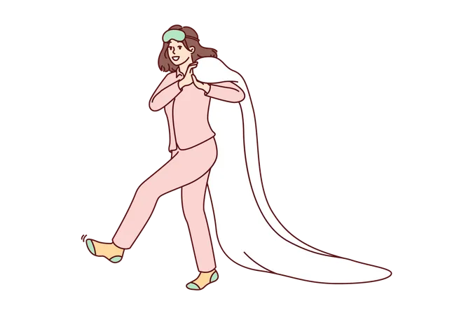 Girl walking with blanket at night  Illustration