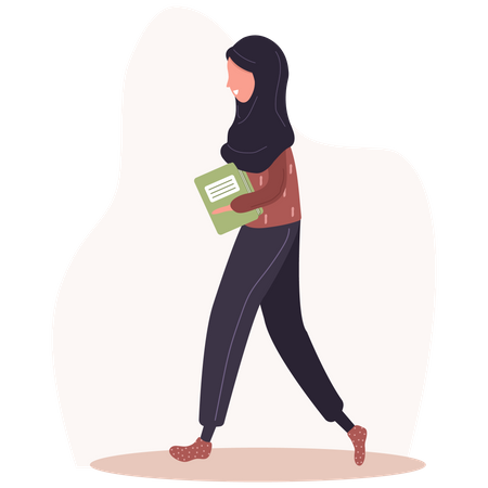 Girl walking with book in hand Illustration