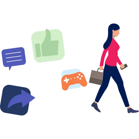 Girl Walking With Briefcase  Illustration