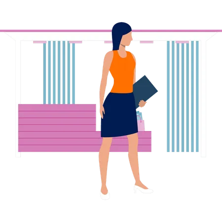 Girl walking with business files  Illustration
