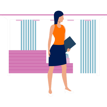 Girl walking with business files  Illustration