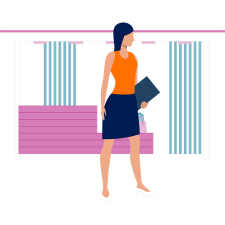 Girl walking with business files  Illustration