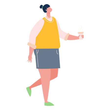 Girl walking with coffee cup  Illustration