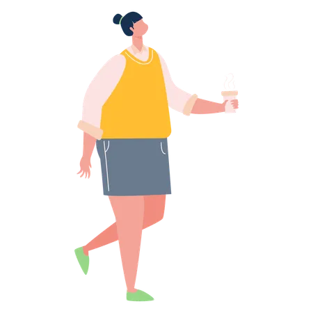 Girl walking with coffee cup  Illustration