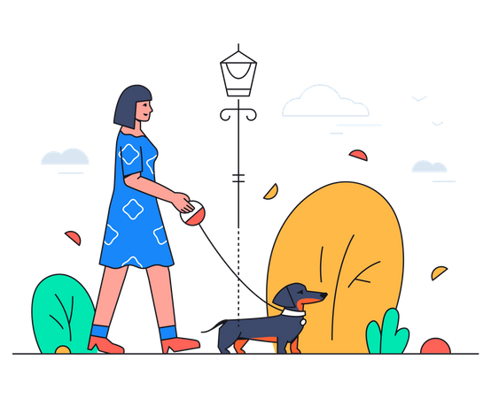 Girl walking with dog Illustration