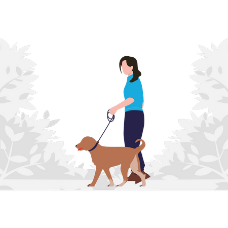 Girl walking with dog Illustration