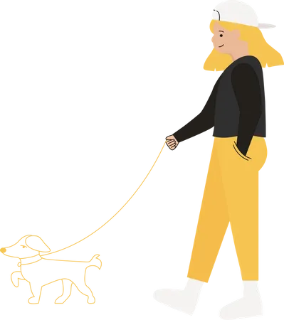 Girl Walking with dog  Illustration