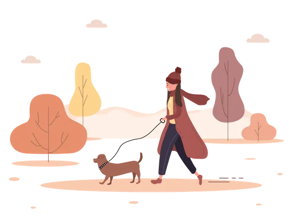 Girl walking with dog  Illustration