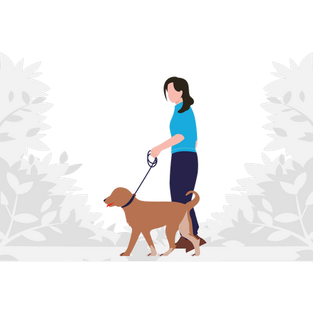 Girl walking with dog  Illustration