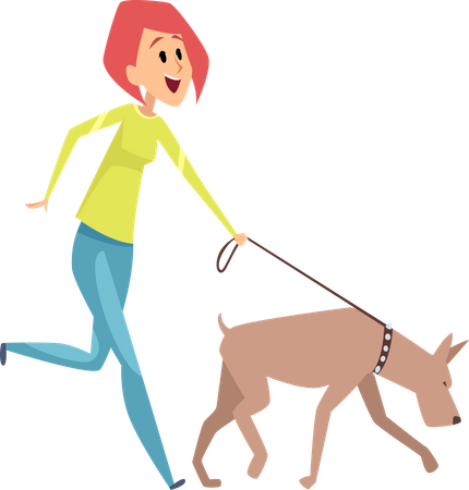 Girl walking with dog  Illustration