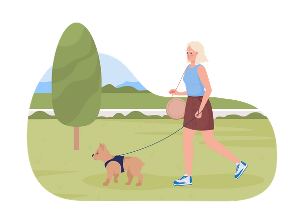 Girl walking with dog  Illustration