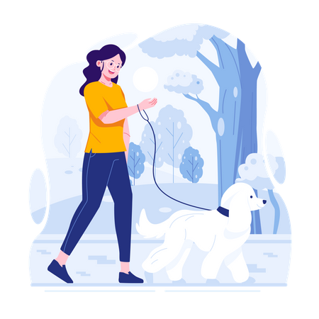 Girl walking with dog  Illustration