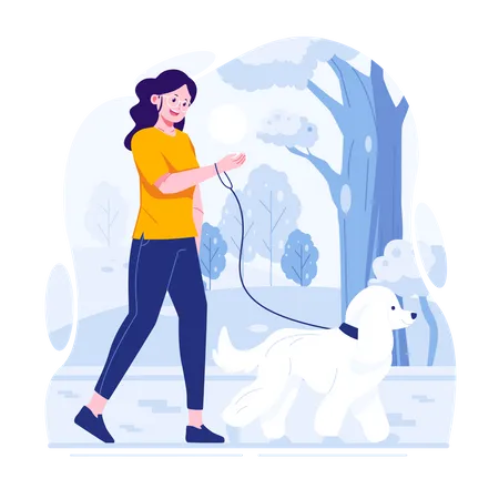 Girl walking with dog  Illustration