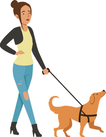 Girl walking with dog  Illustration