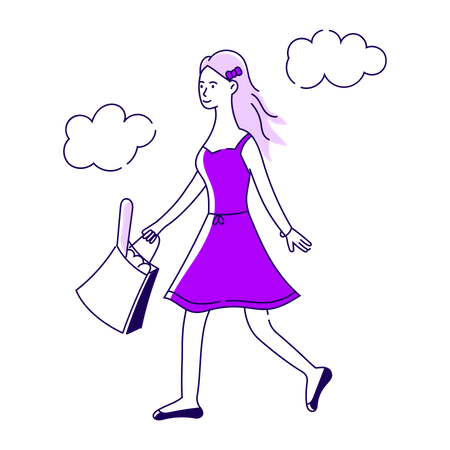 Girl walking with grocery bag Illustration
